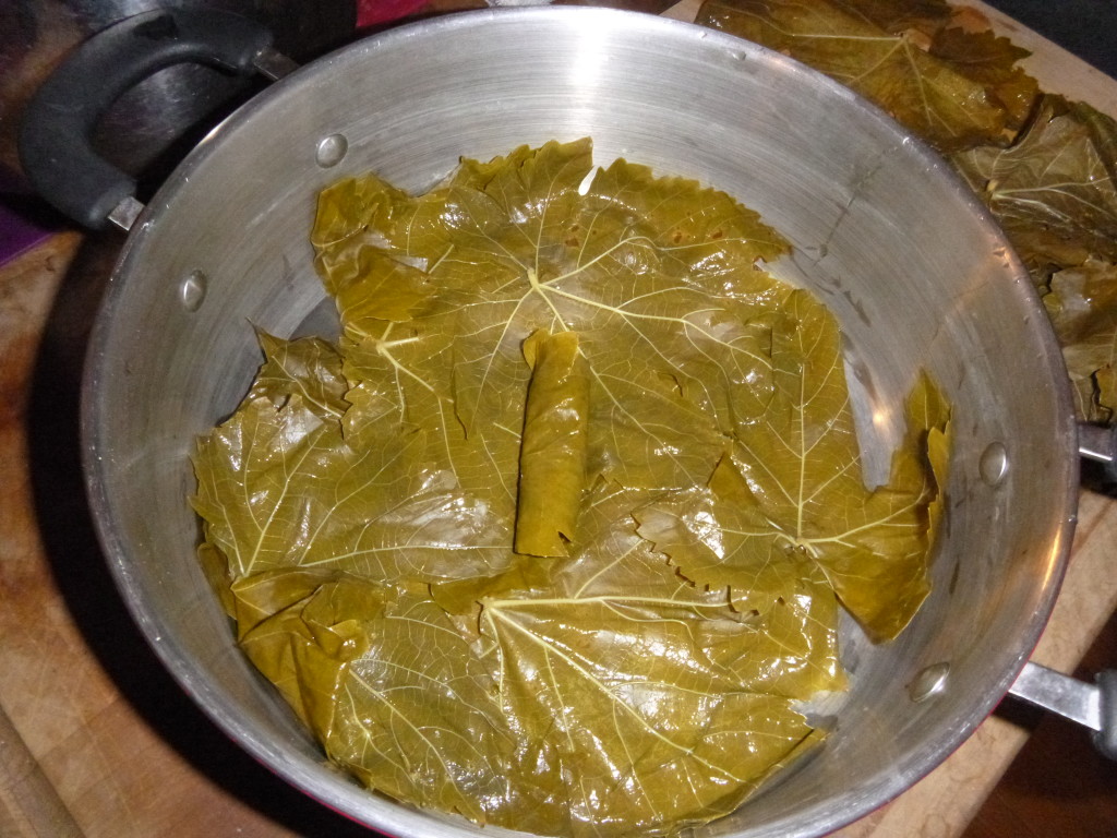 Filling the pan with the Yalanci Dolmas