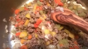 Ground Beef, onions, peppers and celery