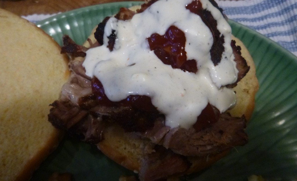 Pulled Pork Sandwich with Red and White Sauce