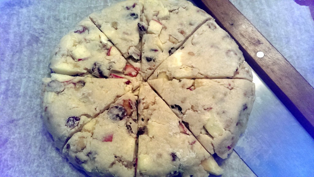 Cranberry, Apple and Walnut Scones Ready for Oven