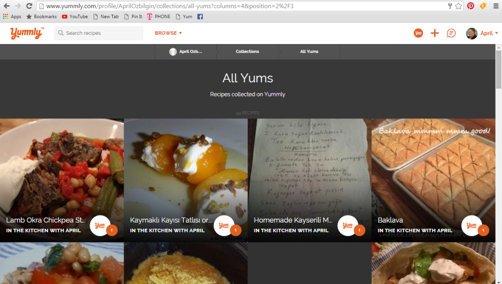 Screen shot of my Yummly profile