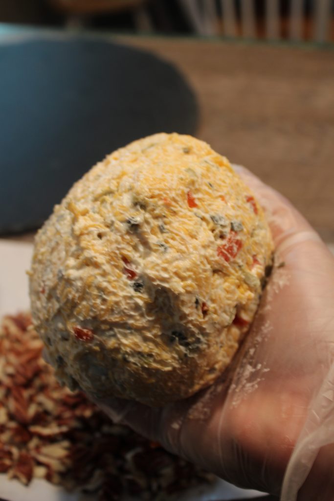4 Ingredient Cheese Ball Ready for Pecans
