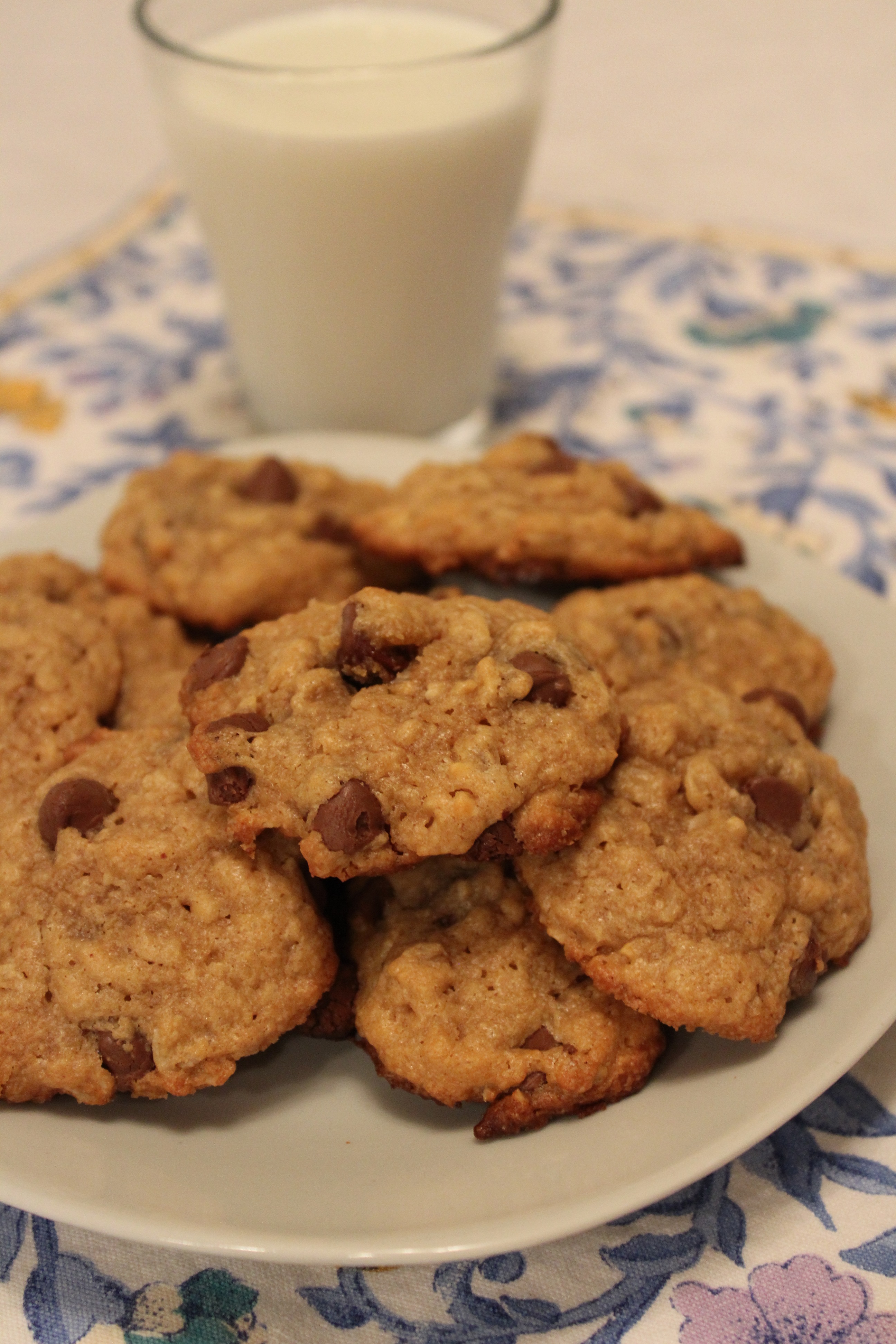 Plate of Easy Peanut Butter Oatmeal Chocolate Chip Cookies