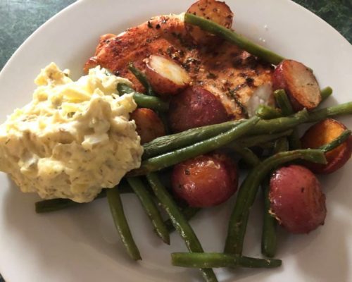 oven roasted chicken thighs with green beans new ptatoes